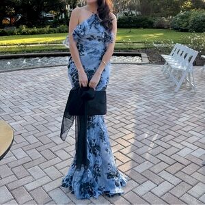 Elegant Blue Patterned Women's Dress